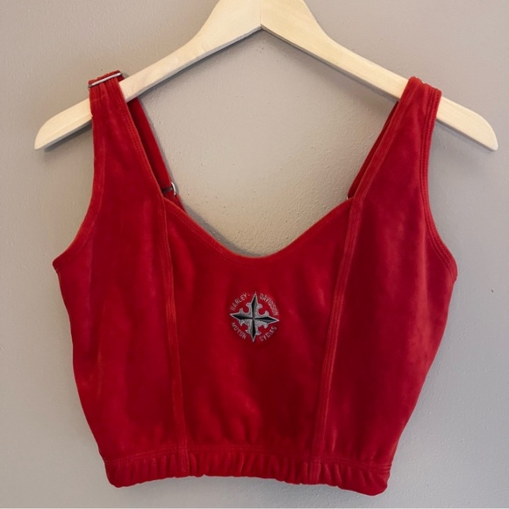 Vintage Harley-Davidson Velour Red Crop Top‎ Size Small
